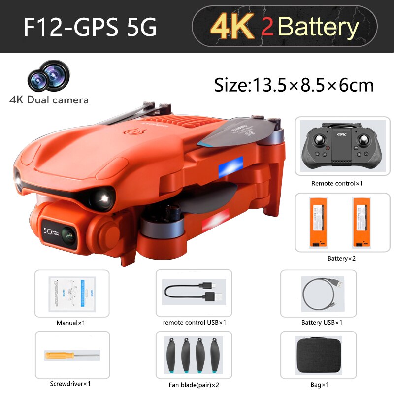 F12 4K 6K HD Dual Camera Wi-Fi FPV RC Brushless Foldable Quadcopter