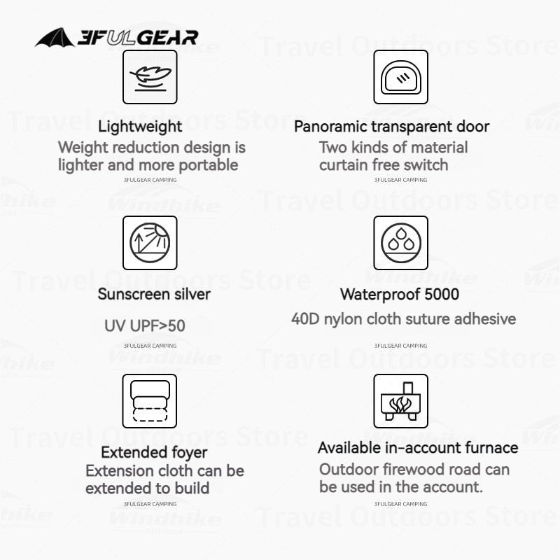 Nylon 3-4P PU3000MM Chimney Tent Four Season Tunnel Awning Tent