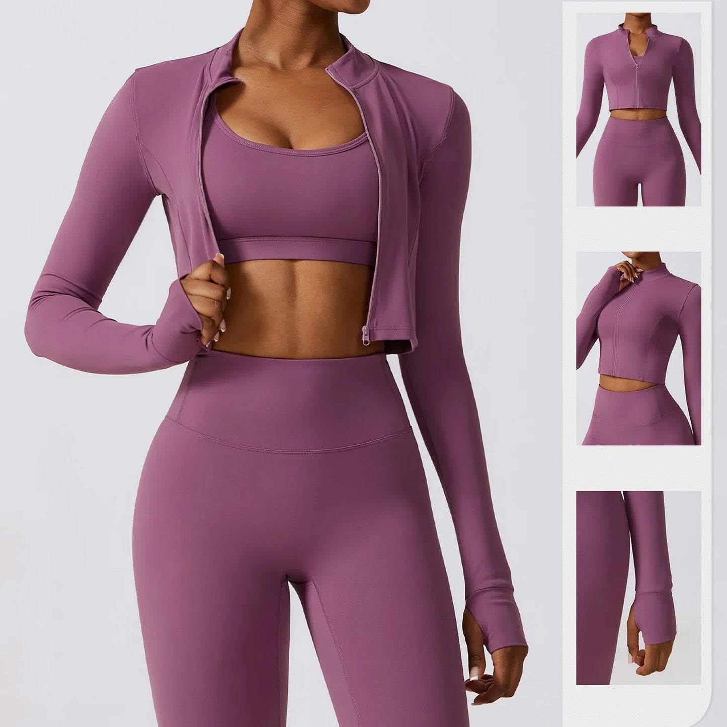 Women's Seamless Stand Up Collar Zippered Windproof Long Sleeve Thumb Button Running and Yoga Jacket