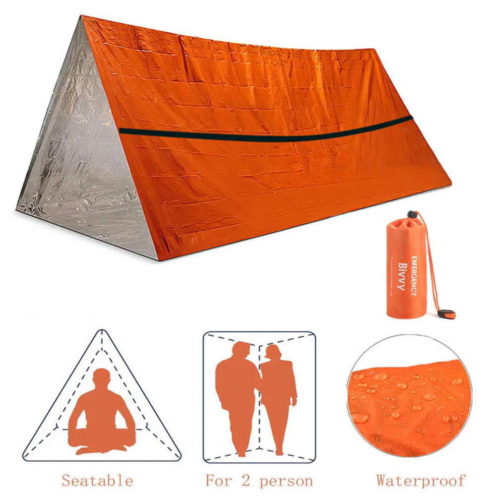 Waterproof Outdoor SOS Thermal Blanket 2 Person Mylar Tube Emergency Shelter Survival Tent