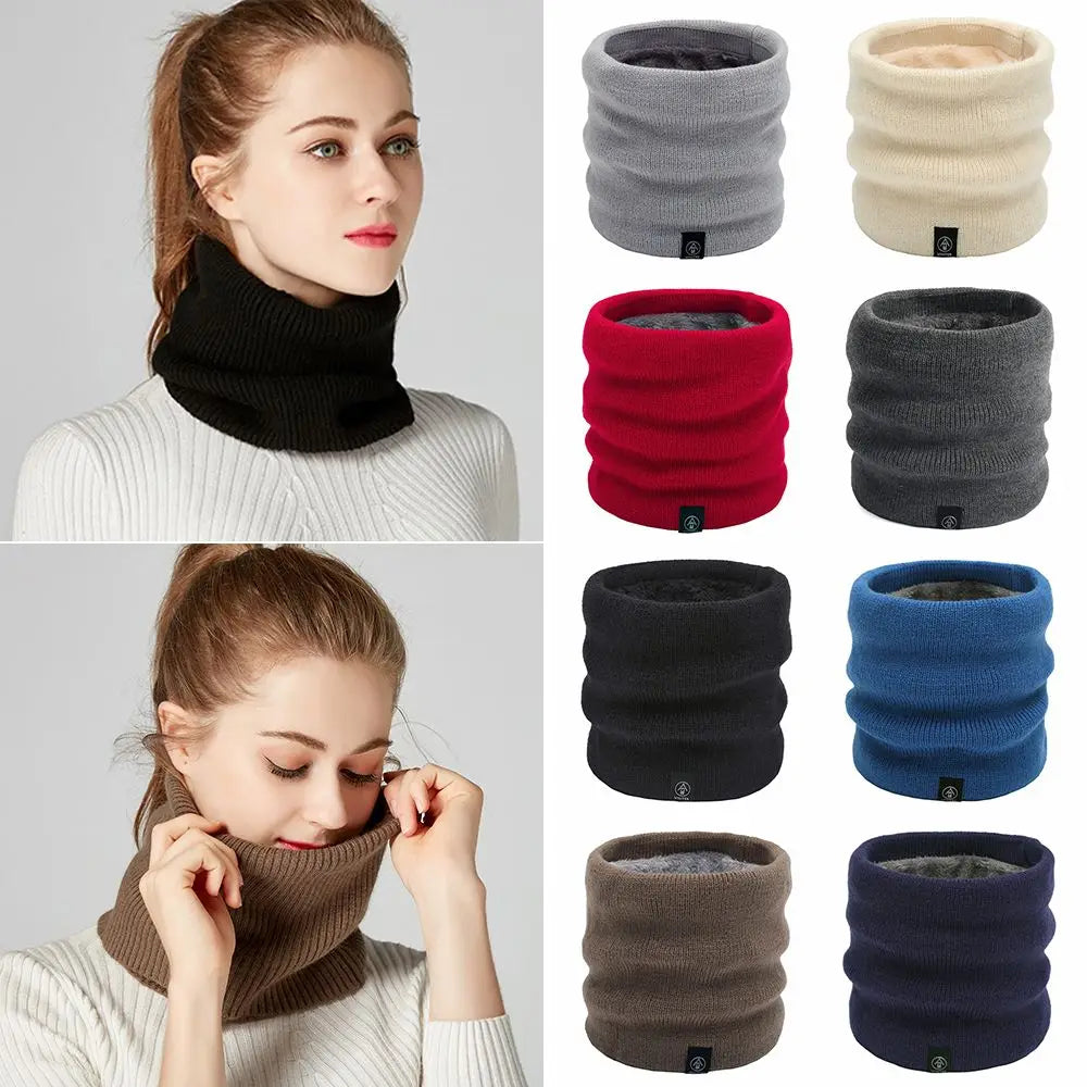 Double-layer Soft Fleece Lined Thick Neck Warmer Knitted Scarf for Women and Men