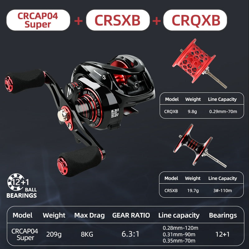 Ultralight High Speed 6.3:1 Gear Ratio 12+1BB Fresh and Saltwater Magnetic Brake System Fishing Reel