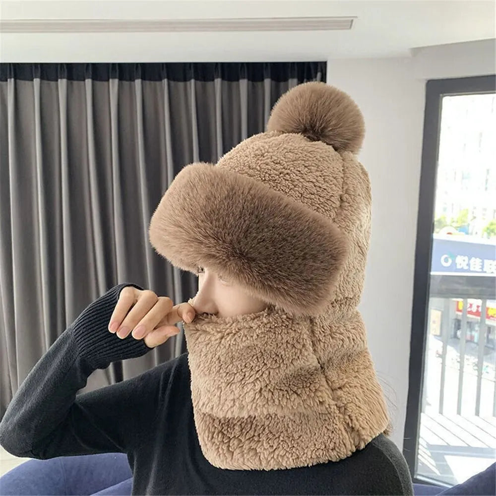 Plush Hooded Winter Scarf Set  for Women