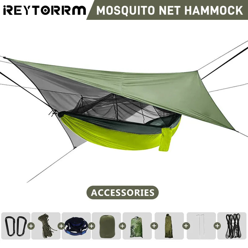 Double Camping Hammock with Mosquito Net and Rain Fly