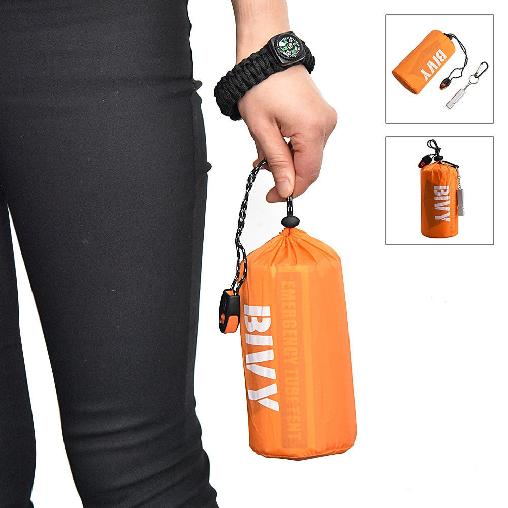 2 Person Emergency Sleeping Bag Waterproof Survival Tube Tent Kit