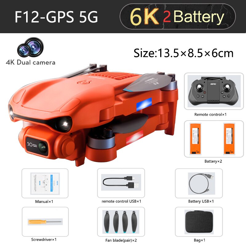 F12 4K 6K HD Dual Camera Wi-Fi FPV RC Brushless Foldable Quadcopter