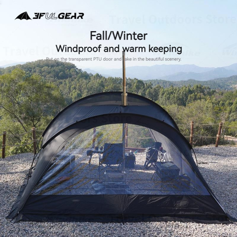 Nylon 3-4P PU3000MM Chimney Tent Four Season Tunnel Awning Tent