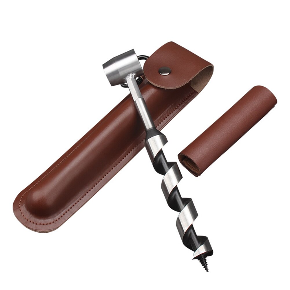 Multifunctional Hand Auger Wrench Survival Gear Wood Drill Bit with Leather Case