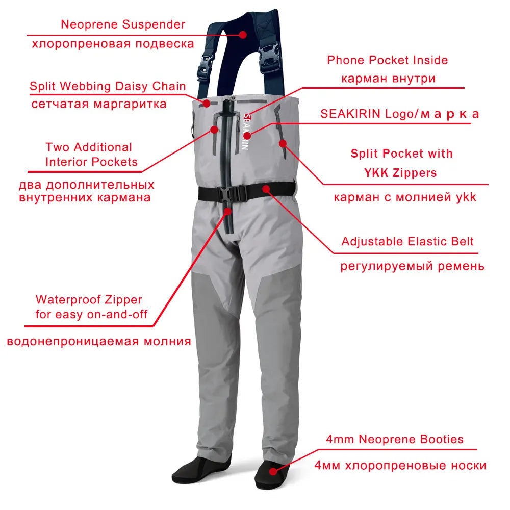 Breathable  Waterproof Zippered Zip-Front Chest Fishing Waders