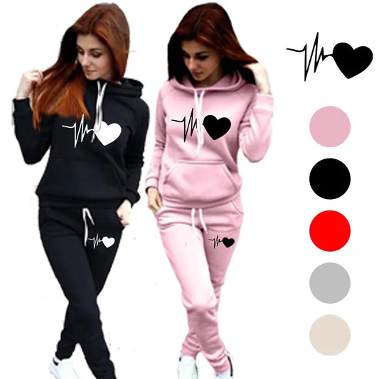 Women Running Sweatshirt and Pants Hooded Tracksuit Set