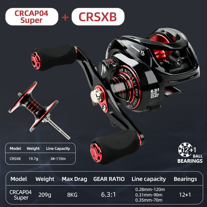 Ultralight High Speed 6.3:1 Gear Ratio 12+1BB Fresh and Saltwater Magnetic Brake System Fishing Reel