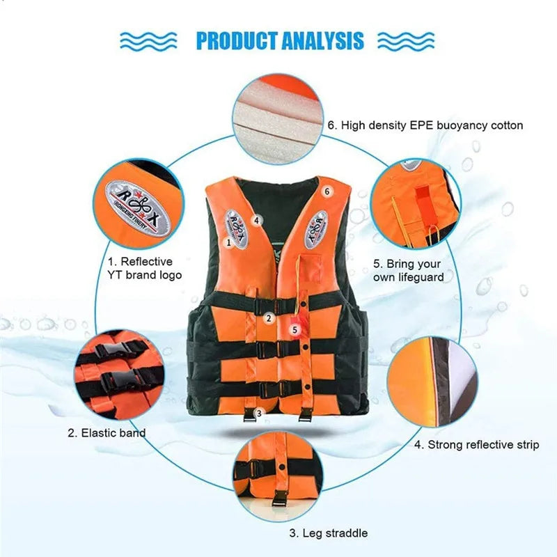 Universal Swimming Boating Water Skiing Polyester Life Jacket for Adult and Children