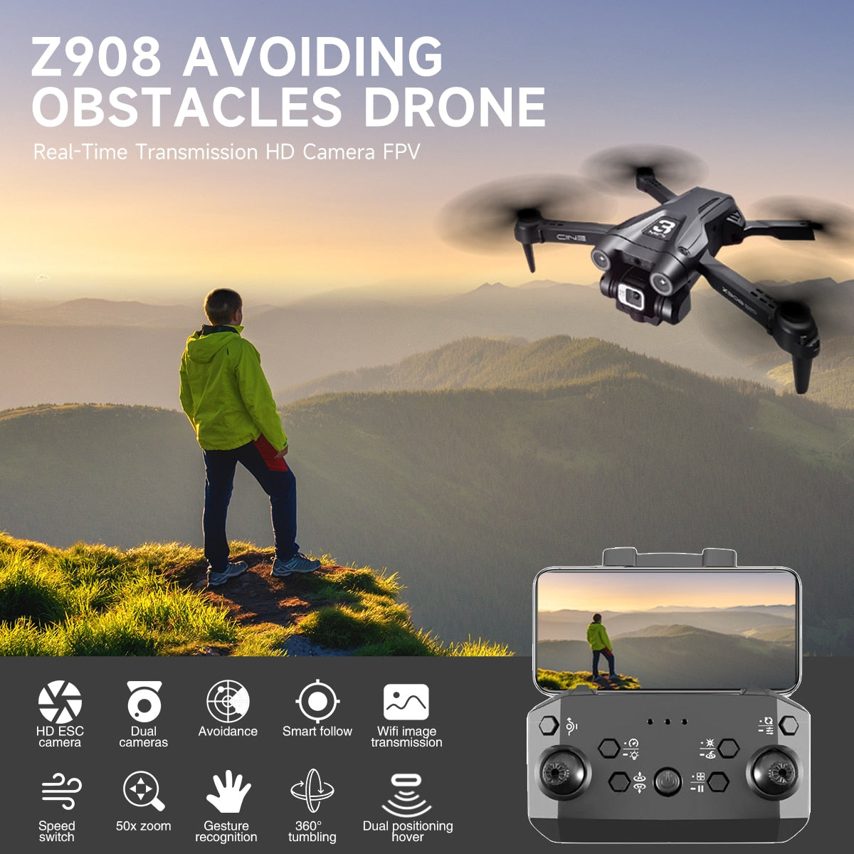 Dron Z908 Pro 2.4G WIFI Mini Drone 4k Professional Camera Obstacle Avoidance Drones Helicopter Remote Control Quadcopter RC Toys