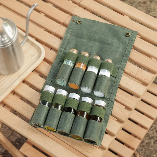 Outdoor Camping Cooking Spice Bottle Set In Canvas Storage Bag