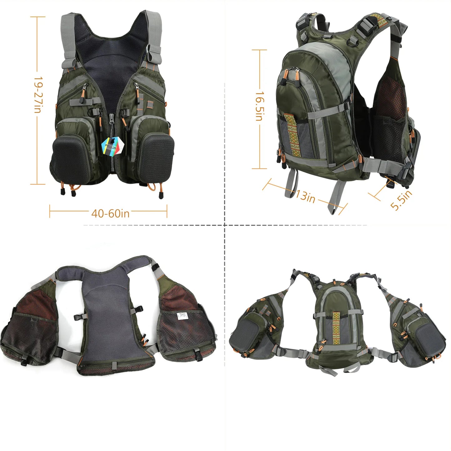 Multifunction Pockets Jacket Outdoor Quick-Dry Mesh Backpack Fly Fishing Vest