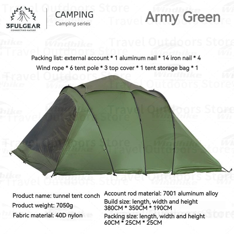 Nylon 3-4P PU3000MM Chimney Tent Four Season Tunnel Awning Tent