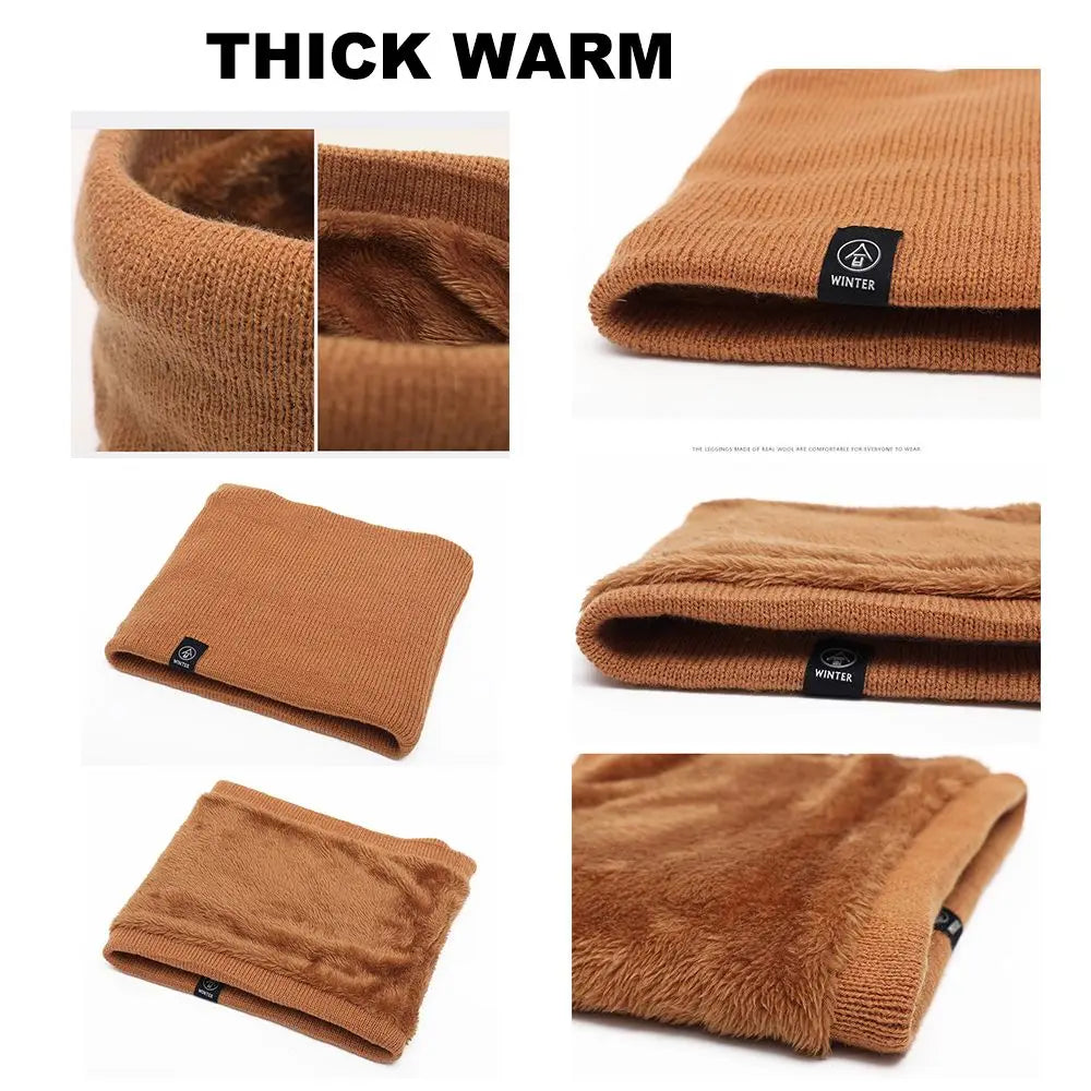 Double-layer Soft Fleece Lined Thick Neck Warmer Knitted Scarf for Women and Men