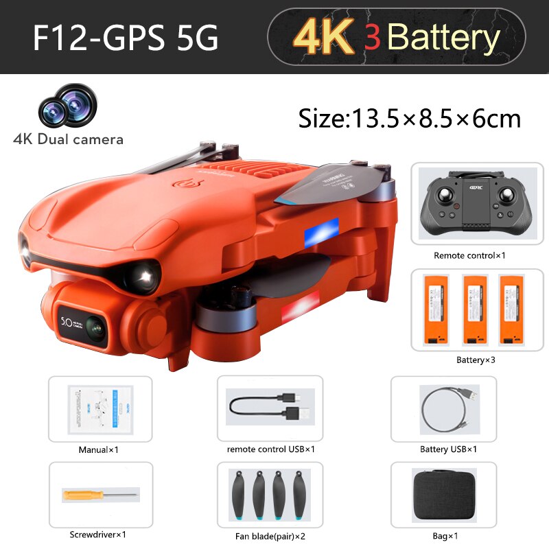 F12 4K 6K HD Dual Camera Wi-Fi FPV RC Brushless Foldable Quadcopter