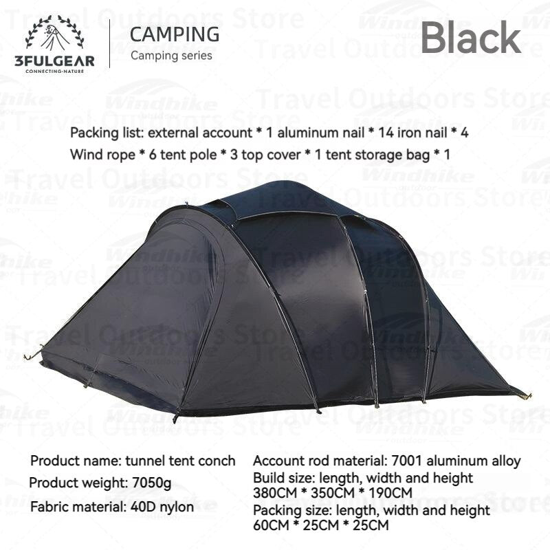 Nylon 3-4P PU3000MM Chimney Tent Four Season Tunnel Awning Tent