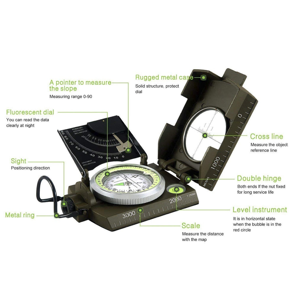 Eyeskey Mulitifunctional Outdoor Lensatic Military Compass - youroutdoorlivingshop