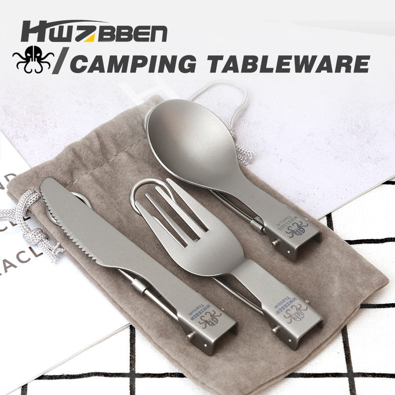 Titanium Tableware Set Folding Knife Fork Spoon