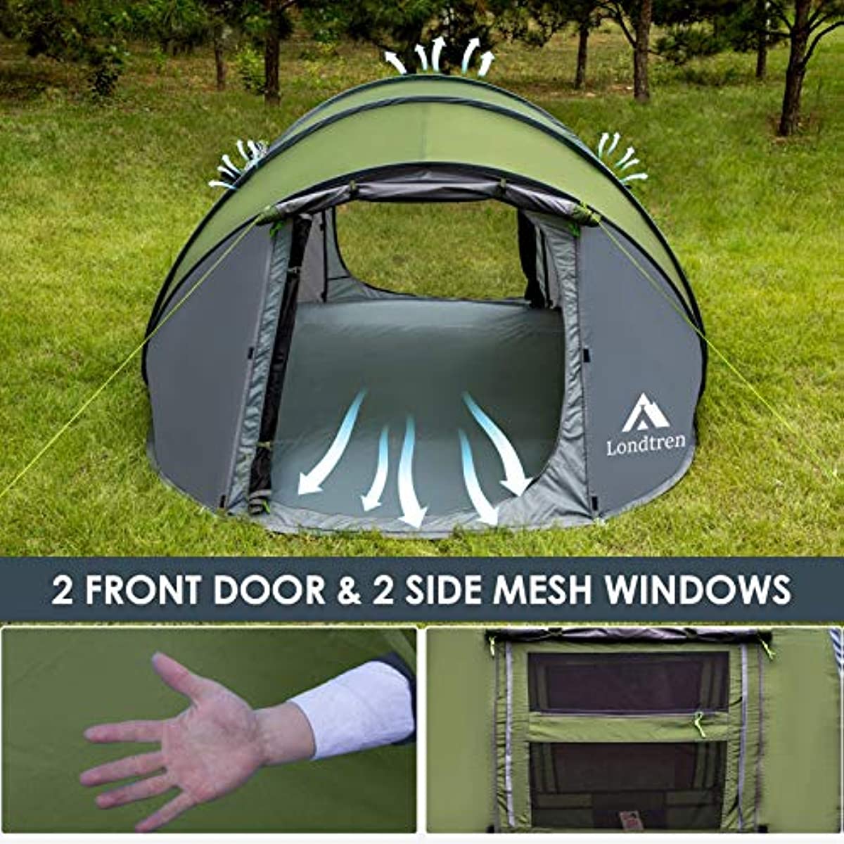 4 Person Waterproof Automatic Setup 2 Doors Family Tent