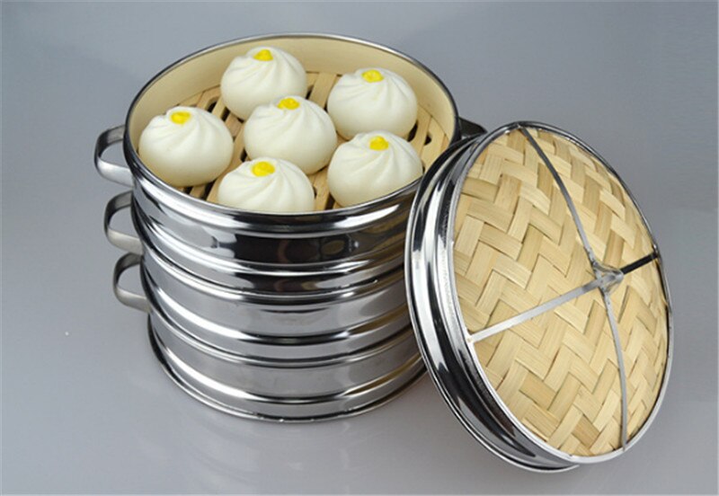 14 to 30cm Stainless Steel and Bamboo Steamer with lid