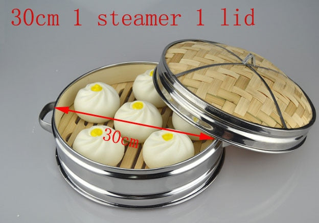 14 to 30cm Stainless Steel and Bamboo Steamer with lid