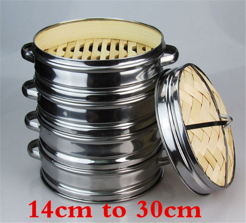 14 to 30cm Stainless Steel and Bamboo Steamer with lid