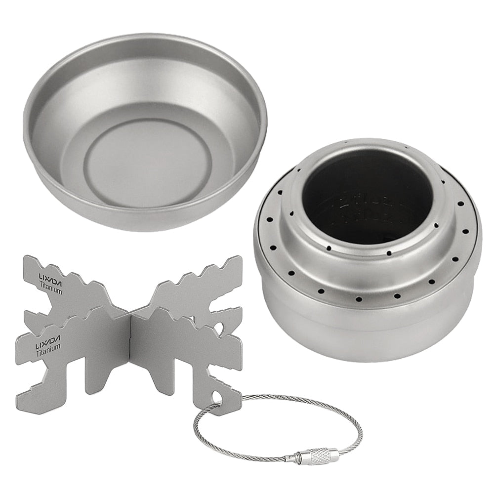 Portable Mini Titanium Alcohol Stove with Stand Rack and Lid