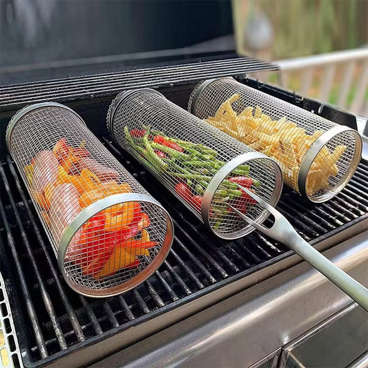 Stainless Steel Outdoor Cooking and Camping Drum Grilling Baskets