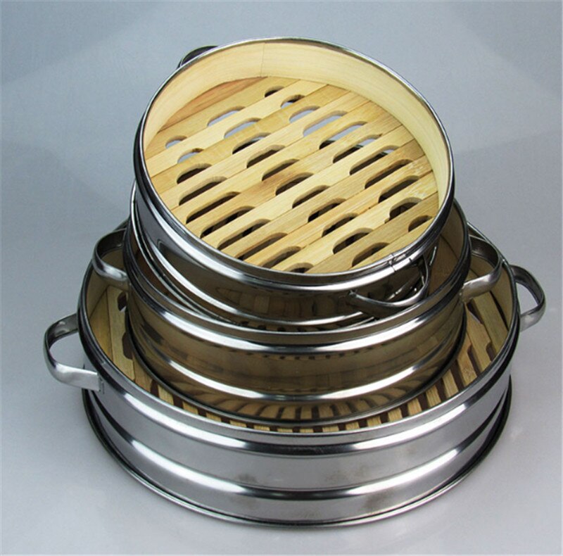 14 to 30cm Stainless Steel and Bamboo Steamer with lid