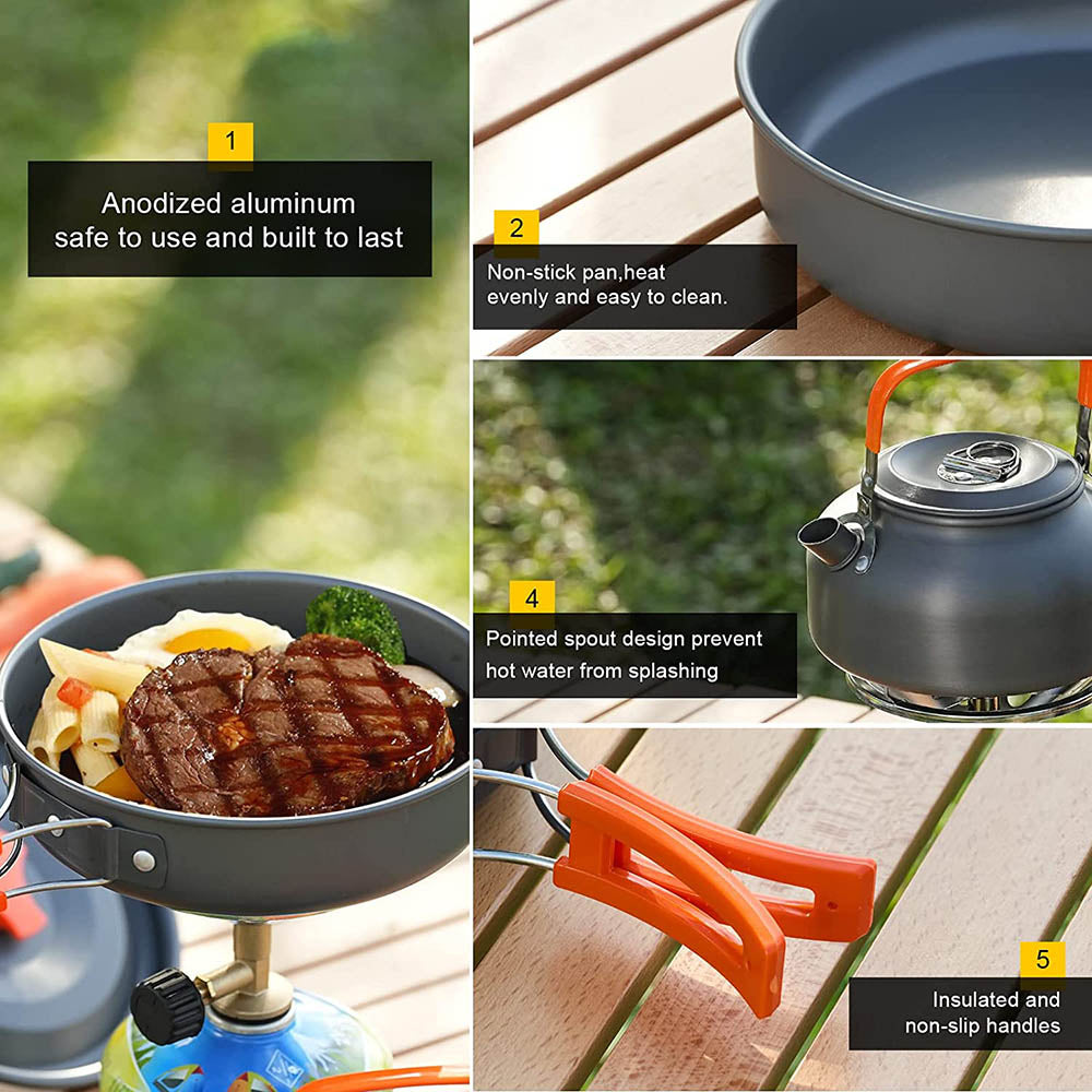 Aluminum Outdoor Cookware Set with Mesh Bag