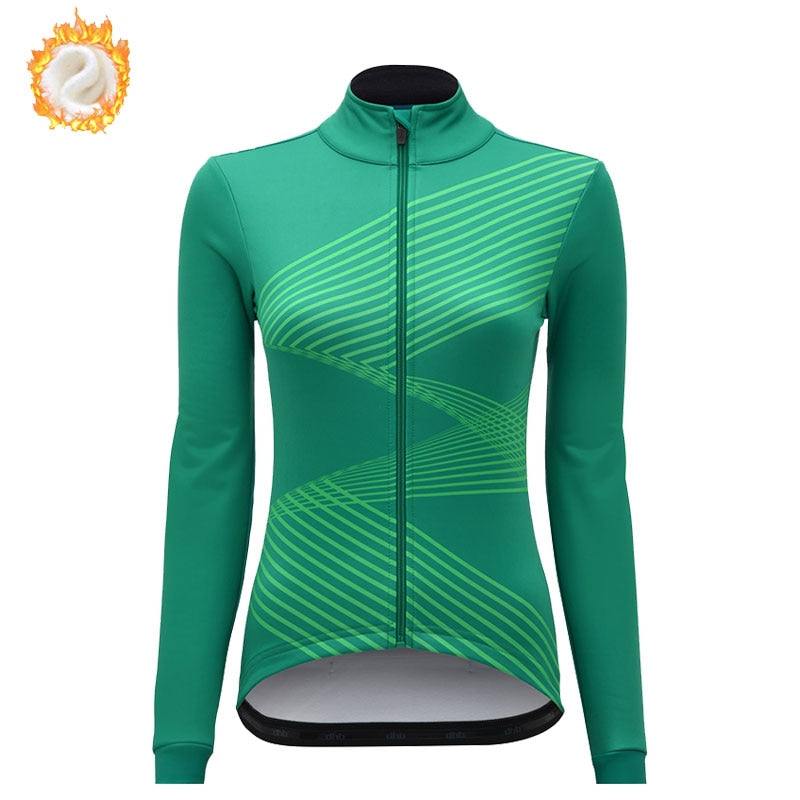 Women Winter Fleece Long Sleeves Outdoor Sports Cycling Jerseys - youroutdoorlivingshop