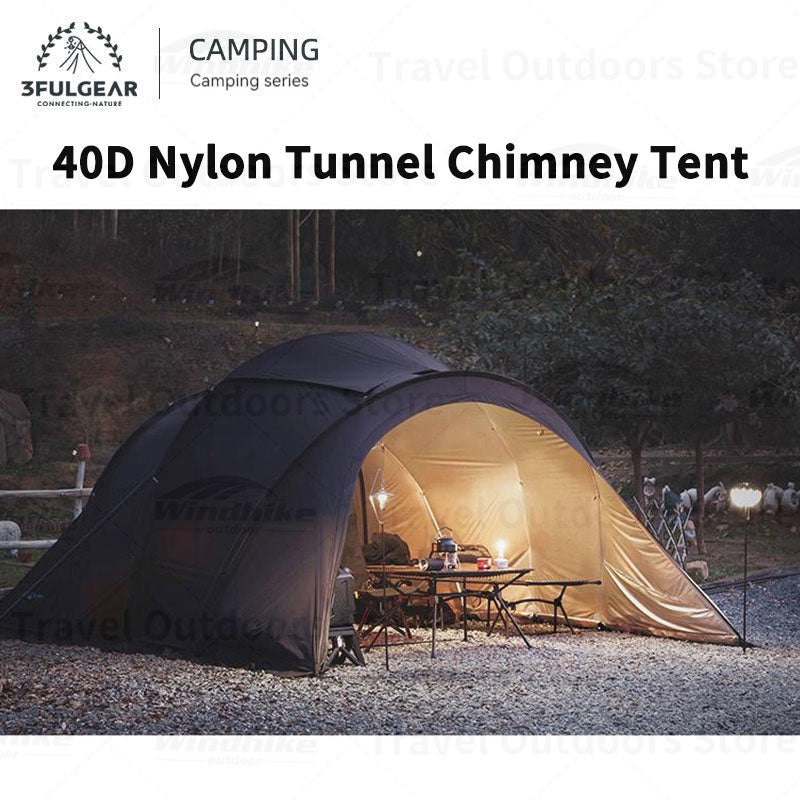 Nylon 3-4P PU3000MM Chimney Tent Four Season Tunnel Awning Tent