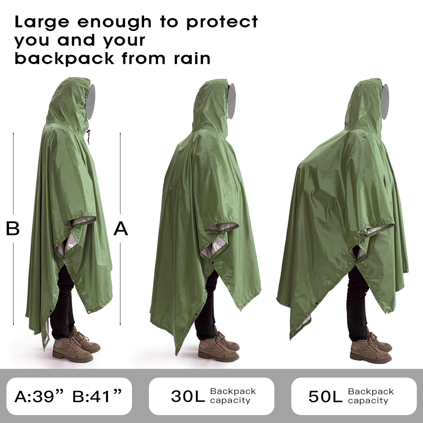 Packable Multifunctional 3 In 1 Hiking Camping Raincoat Poncho