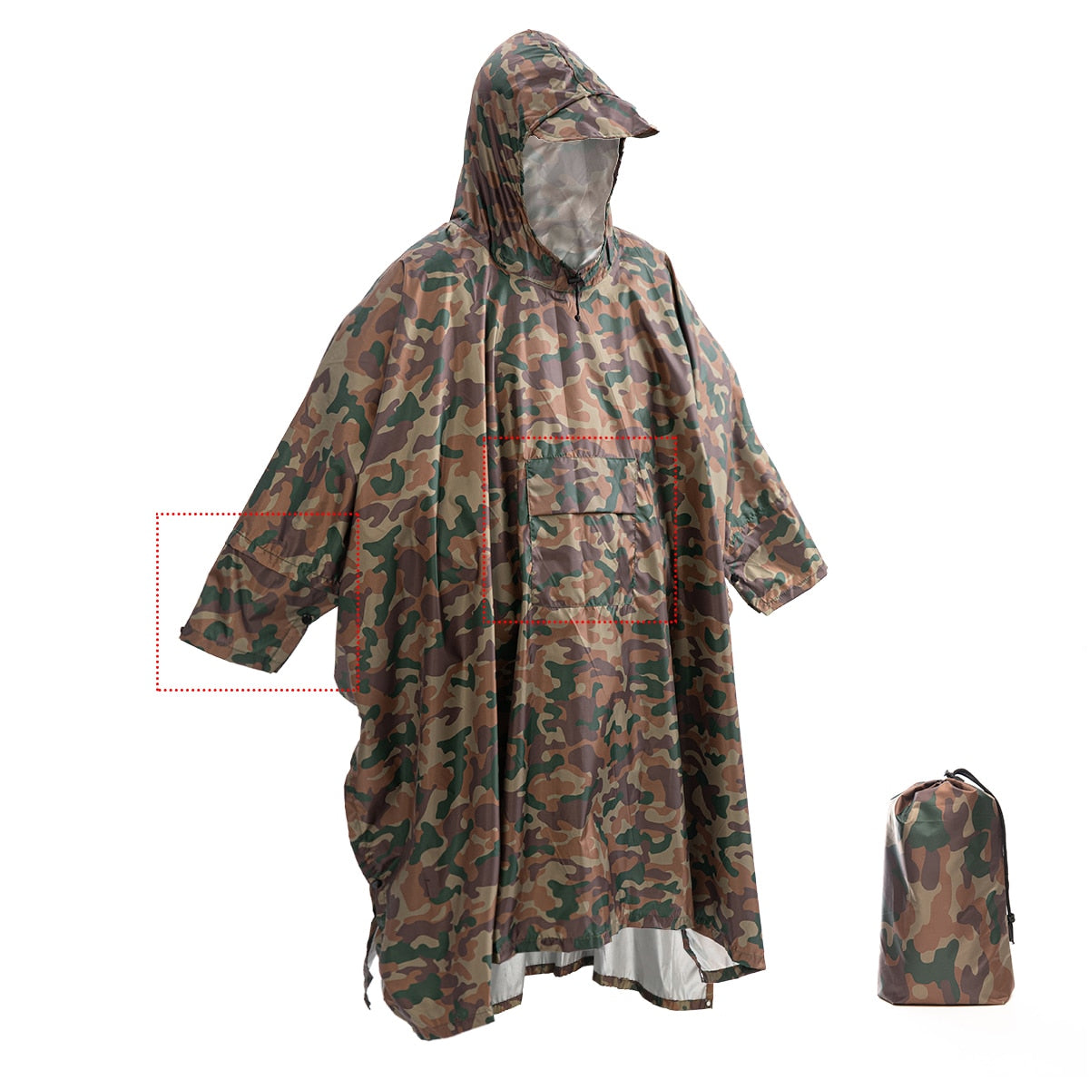 Packable Multifunctional 3 In 1 Hiking Camping Raincoat Poncho