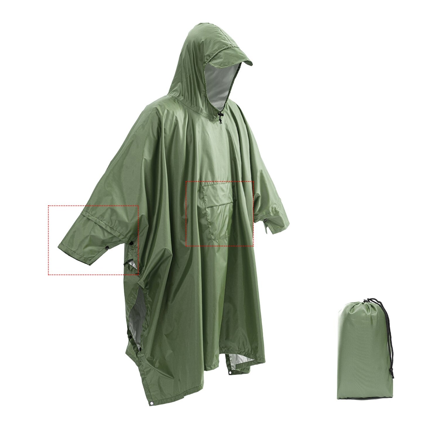 Packable Multifunctional 3 In 1 Hiking Camping Raincoat Poncho