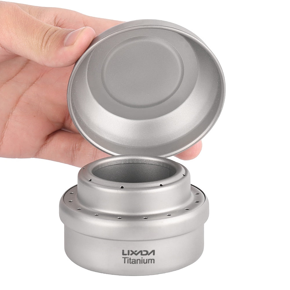 Portable Mini Titanium Alcohol Stove with Stand Rack and Lid