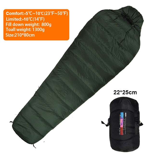 Very Warm Winter Therma White Duck Down Filled Adult Mummy Sleeping Bag - youroutdoorlivingshop