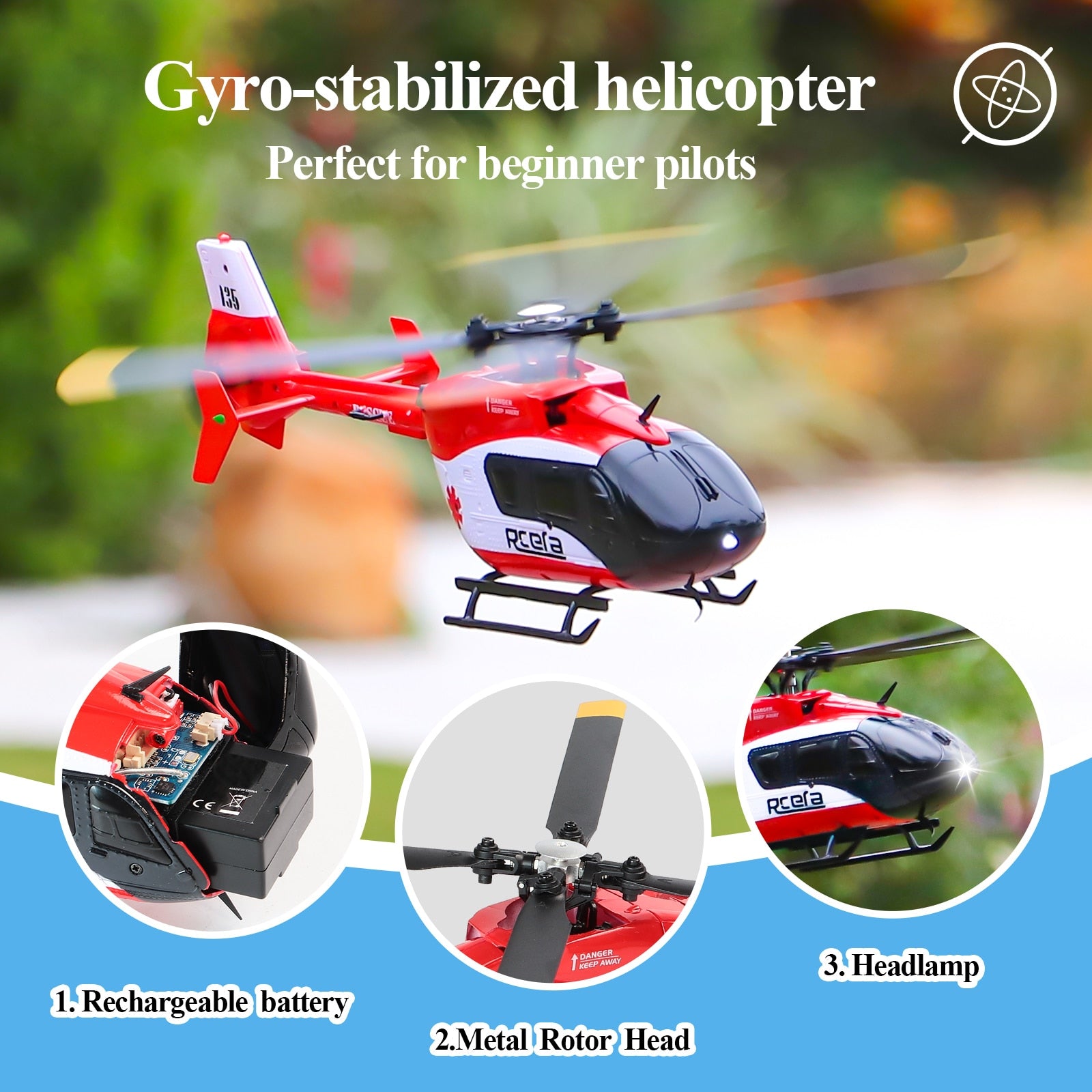 EC-135 Scaled 100 Size 4 Channel Gyro Stabilized RC Helicopter - youroutdoorlivingshop