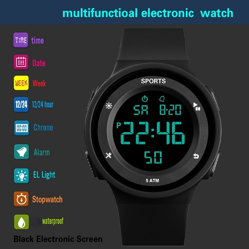 Men Women Kids Multifunction Military Digital 5ATM Waterproof Luminous LED Electronic Sports Watch - youroutdoorlivingshop