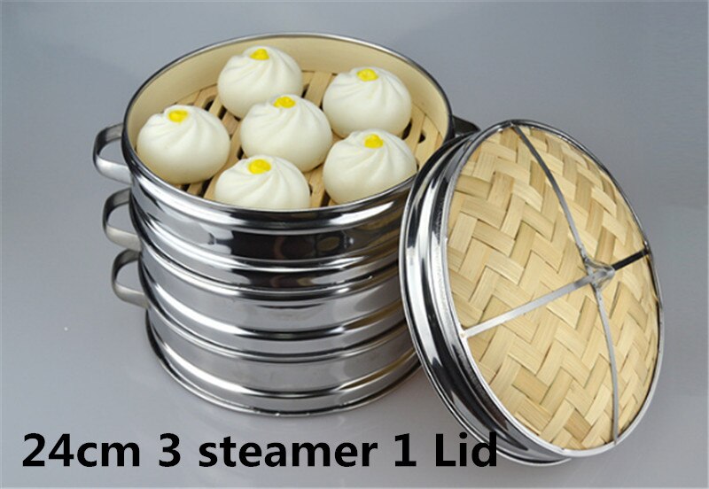 14 to 30cm Stainless Steel and Bamboo Steamer with lid